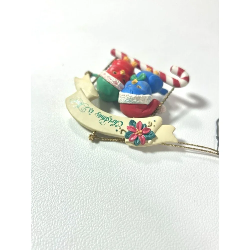 Vintage 1993 Lustre Fame Birds Christmas ornament Christmas Is Love Candy Cane